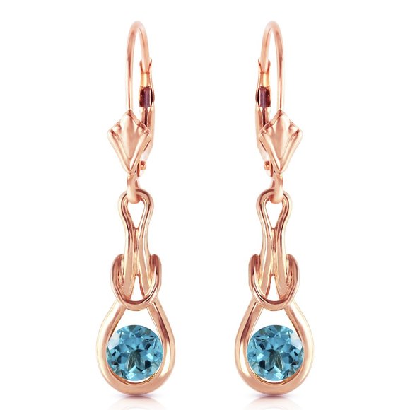 14K. GOLD LEVER BACK EARRINGS W NATURAL BLUE TOPAZ - Picture 1 of 5